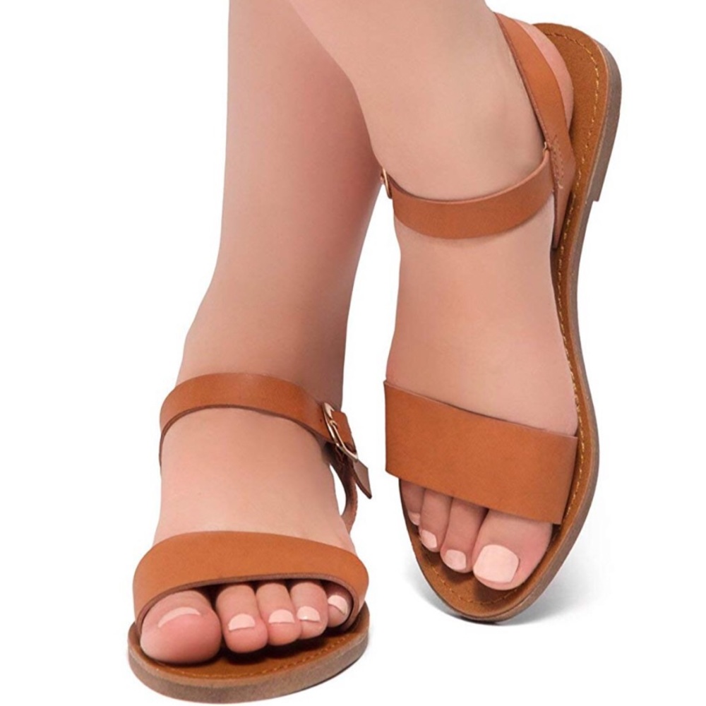 Tan Flat Sandal, Open Toe - Picture 3 of 4